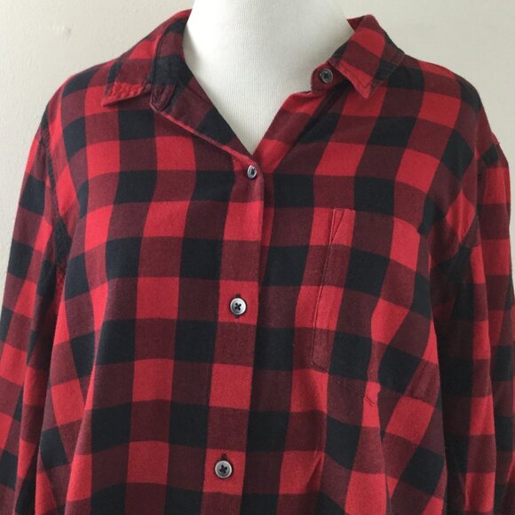 Madewell Red/Black Checkered Flannel Button Down Tie-Front Shirt xl - Picture 3 of 9
